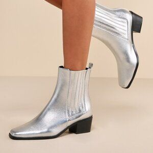 Lulus Thatcher Silver Ankle Boots - Size 10
